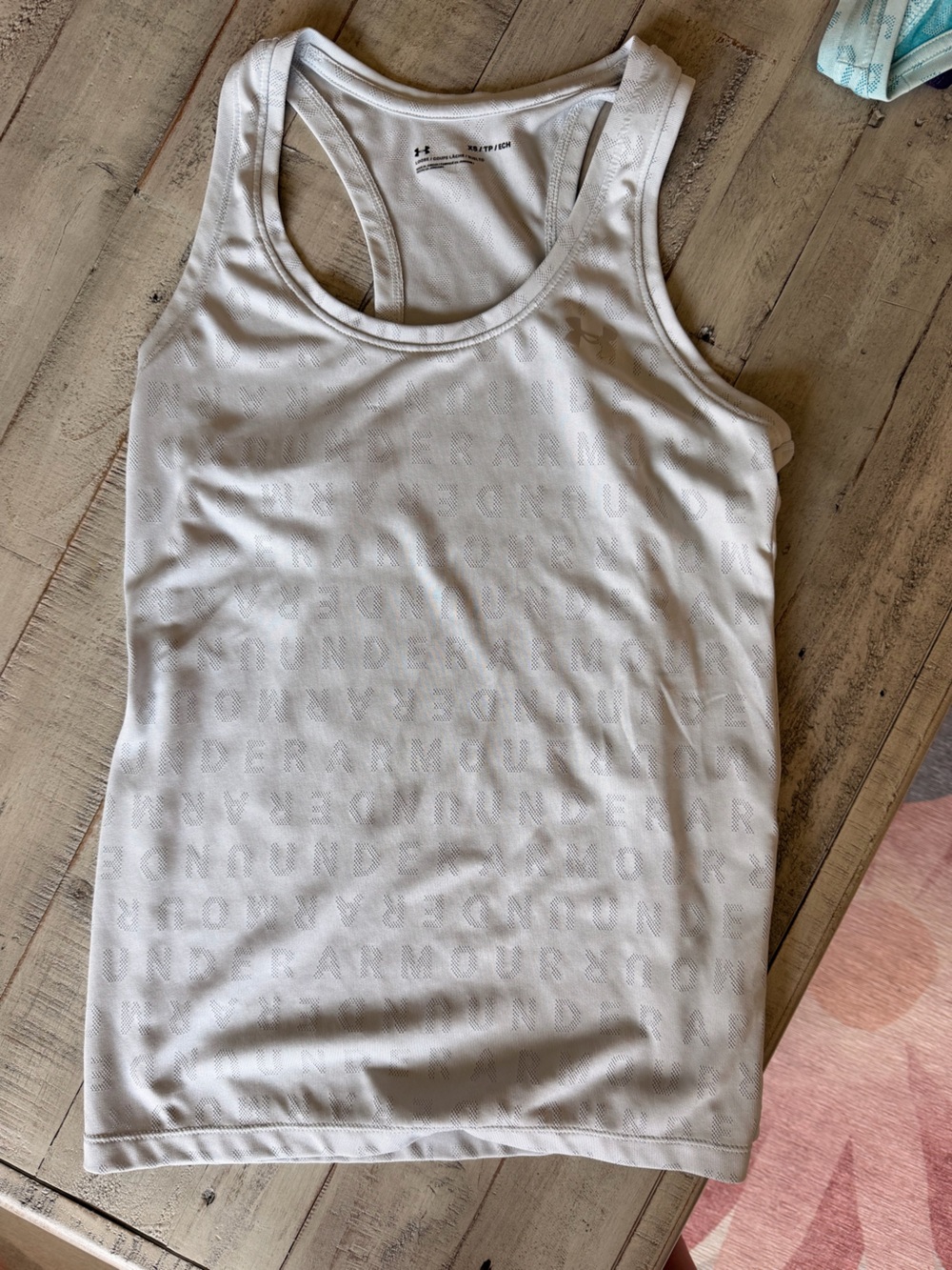 Under Armour White Racerback Tank Top with Tonal Logo Text